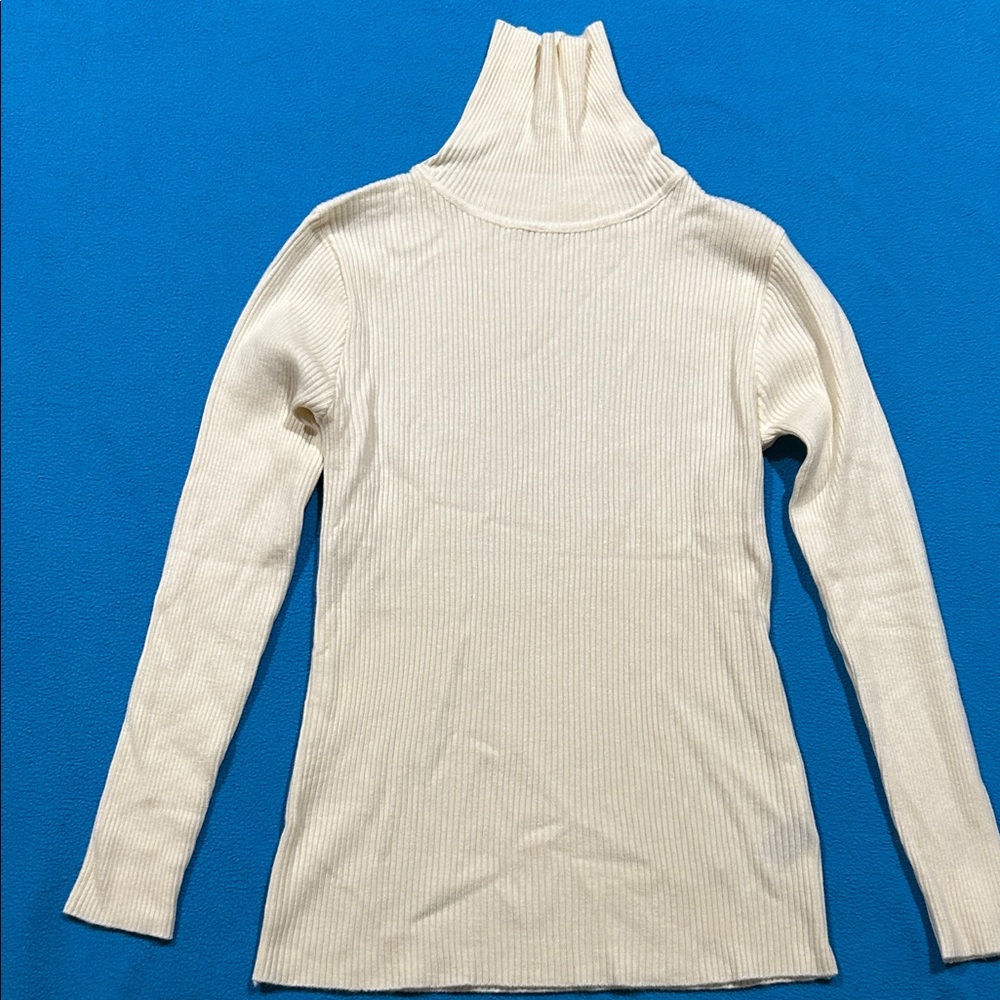 Cream Ribbed Turtleneck Long Sleeve Top